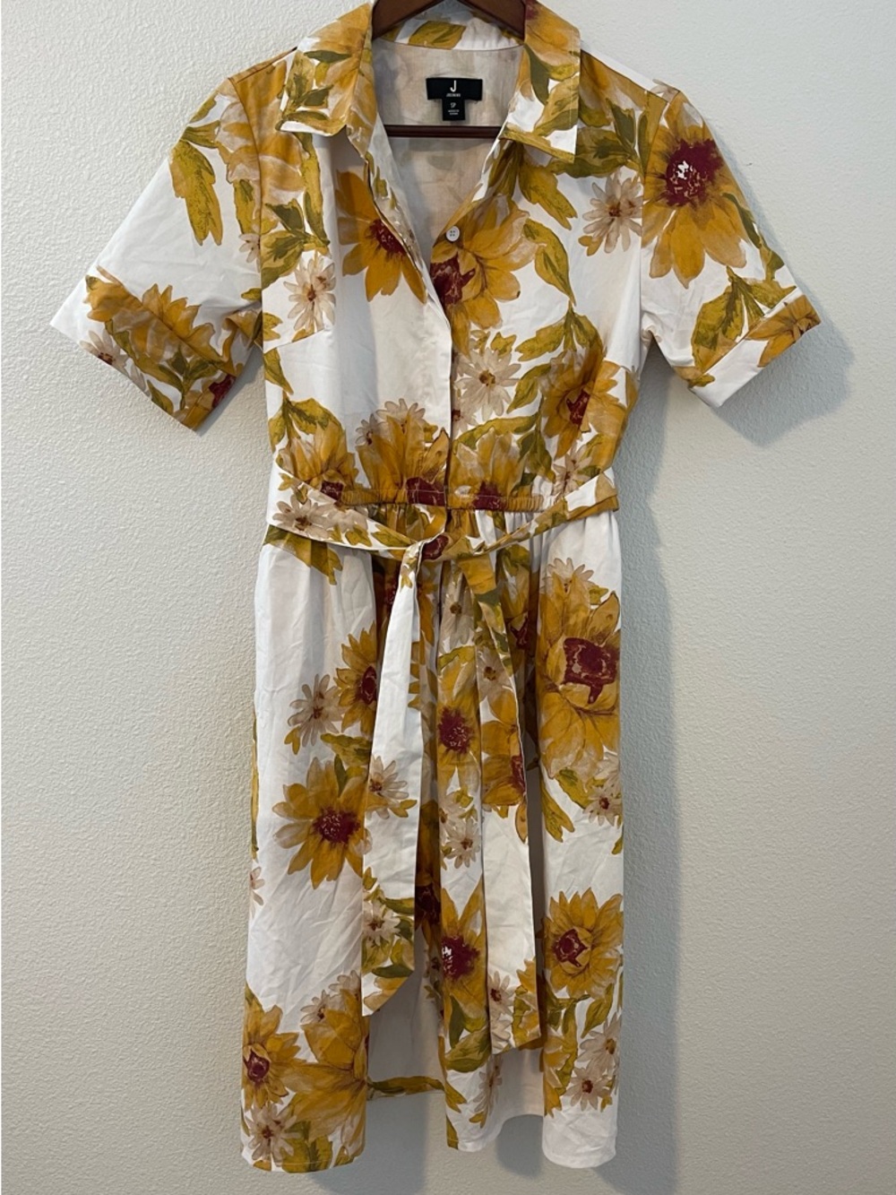 Jason Wu White Midi Shirt Dress with Yellow Floral Print - Picture 3 of 10